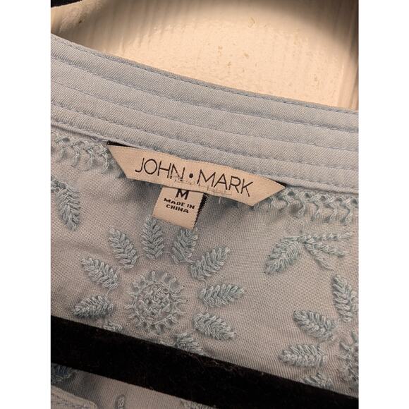 John Mark Embroidered Button Front Long Sleeve Light Blue - Picture 4 of 5